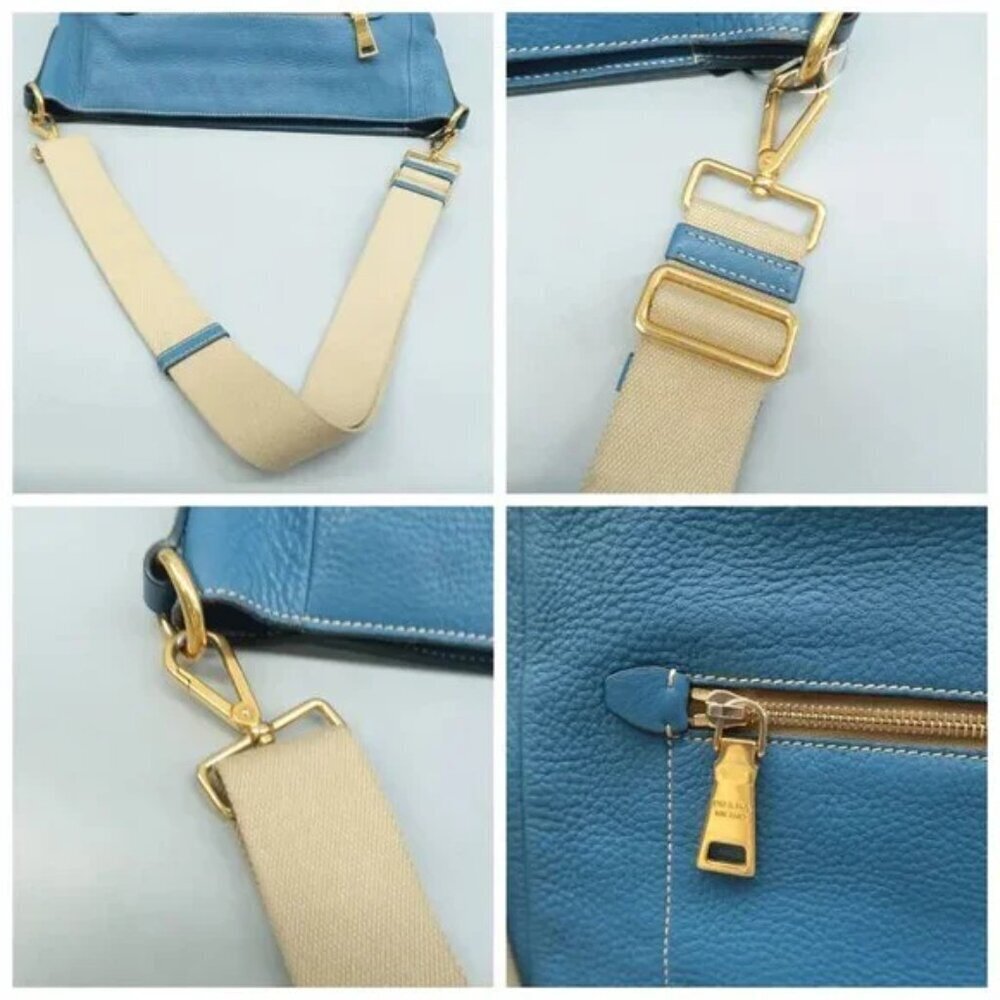 100% Authentic PRADA Blue Leather Shoulder Bag 613-082824 - Picture 7 of 12